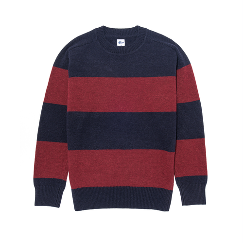 Rugby Stripe Crew Neck Sweater - Burgundy/navy