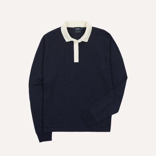 Navy Merino Wool Knitted Rugby Shirt