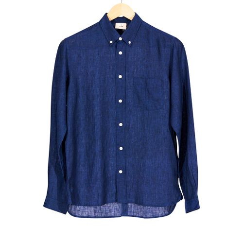 Branco Dark Navy Linen Long Sleeve Shirt