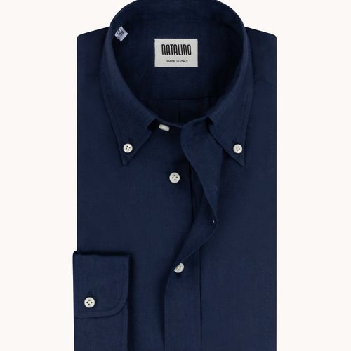 Button Down Collar Shirt - Navy Linen