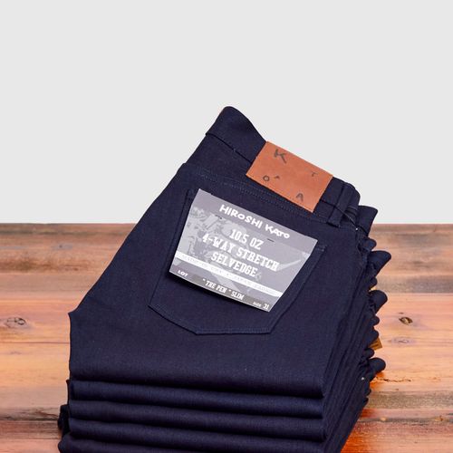 10.5oz Indigo/Black Stretch Selvedge Denim - Pen Slim