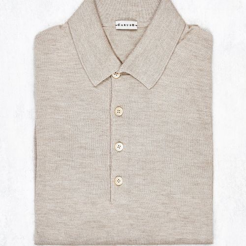 Caruso MA36 Taupe Cashmere Silk Long Sleeve Polo (NOS)