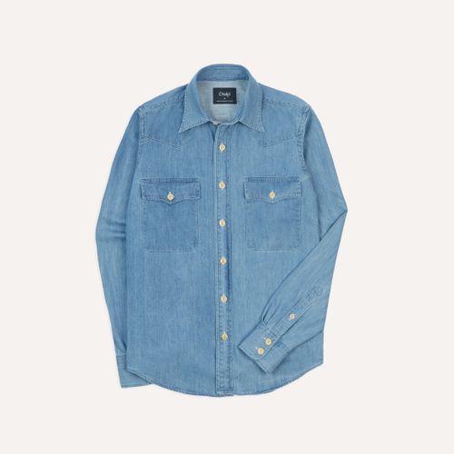 Bleach Wash Denim Two-Pocket Western Shirt