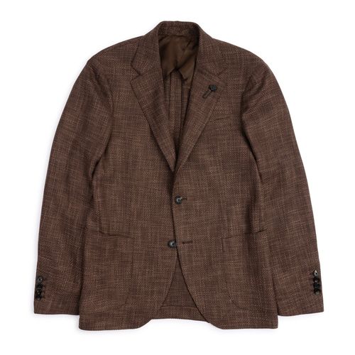 Lardini Loro Piana Wool Cotton Silk Basketweave Jacket: Brown