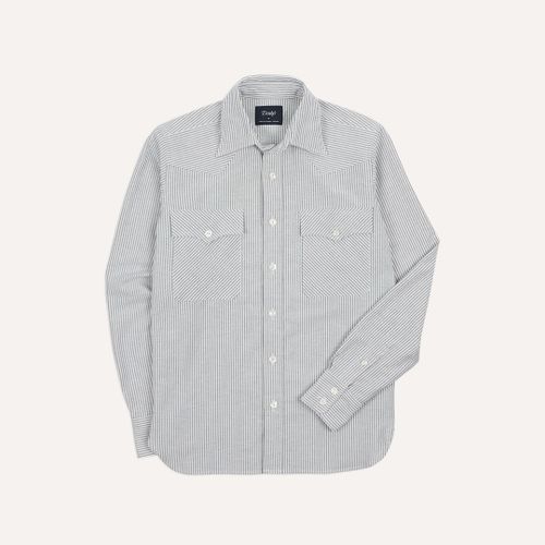 Black Stripe Cotton Oxford Two-Pocket Western Shirt