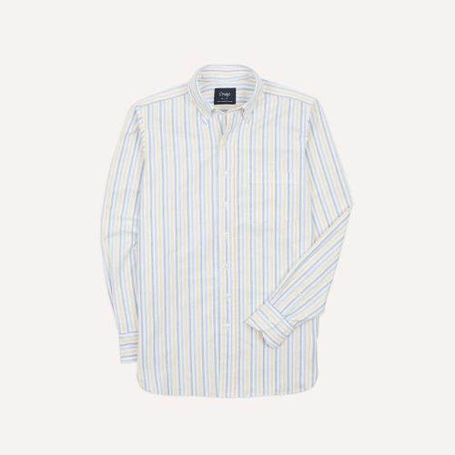 Blue and Yellow Dual Stripe Cotton Oxford Cloth Button-Down Shirt