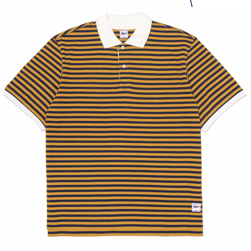 Stripe Interlock Polo Shirt - Navy/yellow