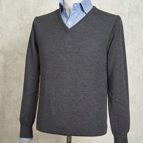 Ascot Chang Dark Grey Extra-Fine Merino Wool V-Neck Sweater (NOS)