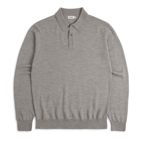 Trunk Enford Merino Knit Long Sleeve Polo Shirt: Greige