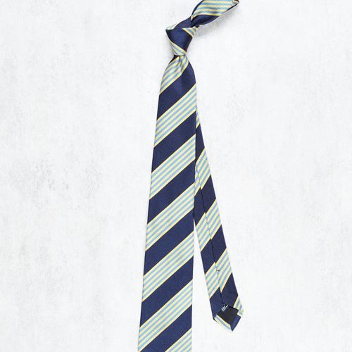 Drake's Navy with Yellow/Blue Stripe Herringbone Silk Tie (NOS)