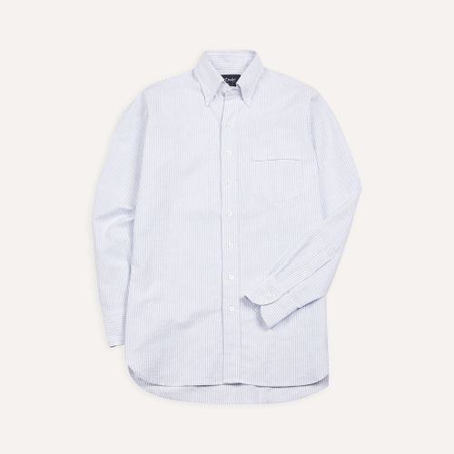 Light Blue Ticking Stripe Cotton Oxford Cloth Button-Down Shirt