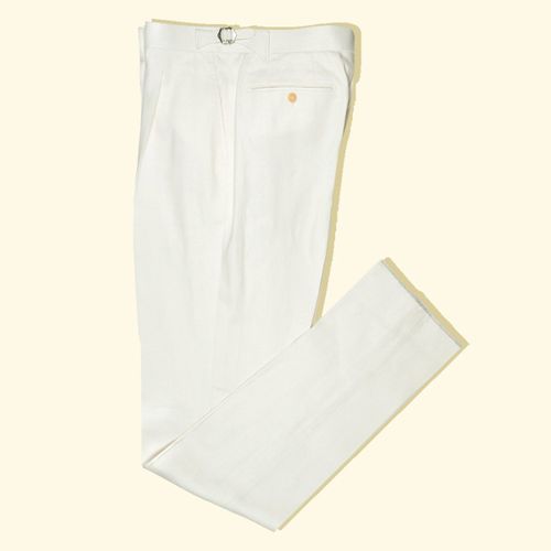 Linen/Cotton Twill Pleated Trousers - WhiteLinen/Cotton Twill Pleated Trousers - White