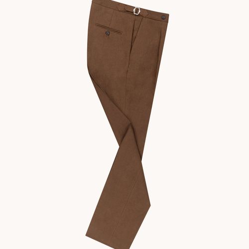 Single Pleat Trouser - Tobacco Brown Linen