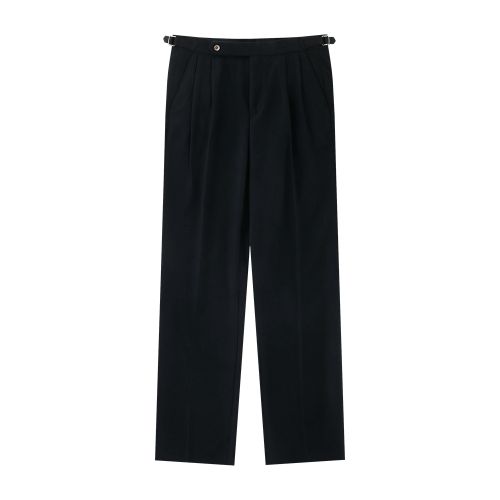 Bellief Wool Flannel 2 Pleat Relaxed Trousers- Navy