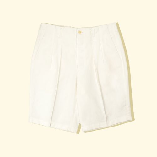 Cotton/Linen Double Pleated Shorts - WhiteCotton/Linen Double Pleated Shorts - White