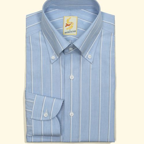 Blue, White and Caramel Striped Button-Down ShirtBlue, White and Caramel Striped Button-Down Shirt