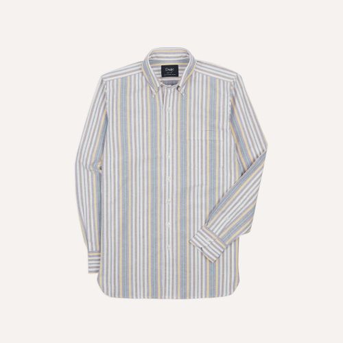 Blue Multi Stripe Cotton Oxford Cloth Button-Down Shirt