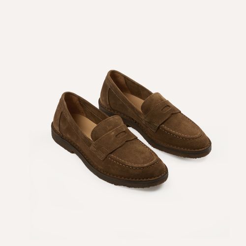 Tobacco Suede Canal Penny Loafer with Crepe Sole