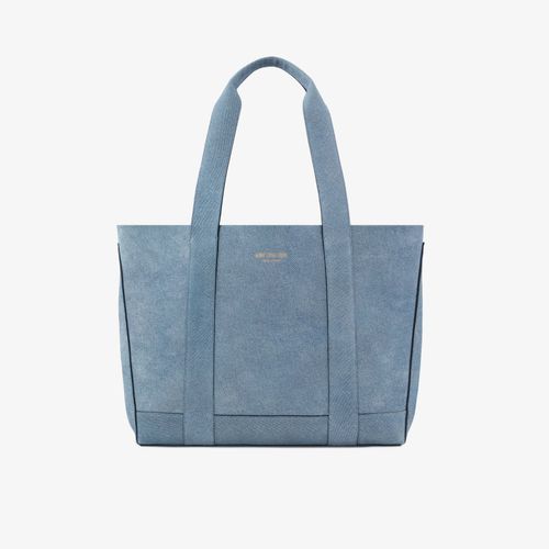 Denim Printed Leather Tote Bag