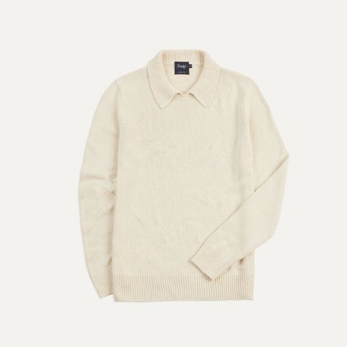 Ecru Silk Ribbed Integral Collar Jumper