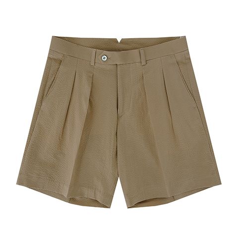 Bellief Seersucker Two Tuck Shorts- Beige