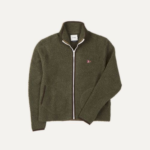 Green Boucle Wool Zip Fleece Jacket