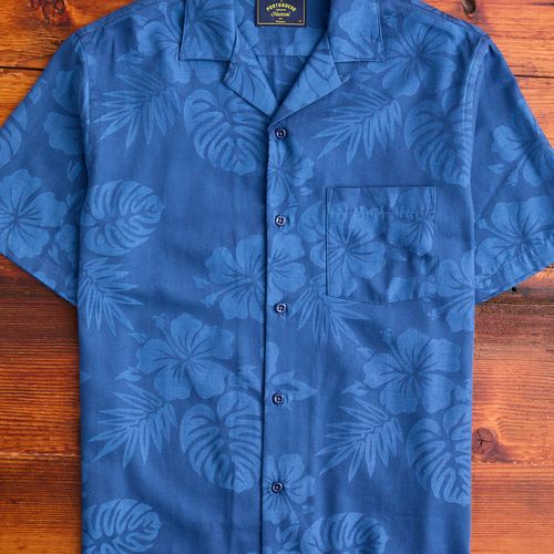 Island Jacquard Flowers Button-Up Shirt in Blue