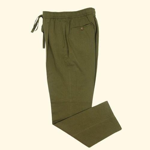 Seersucker Drawstring Trousers - Pickle GreenSeersucker Drawstring Trousers - Pickle Green