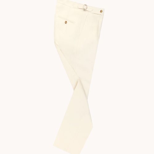 Single Pleat Trouser - Ecru Wool Cavalry Twill