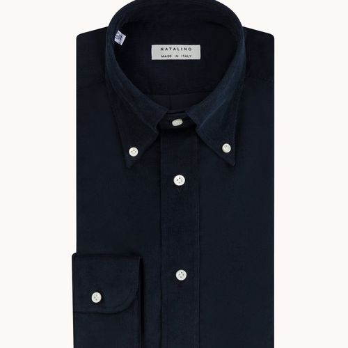 Button Down Collar Shirt - Dark Navy Cotton Corduroy