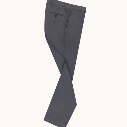 Garment Washed Flat Front Trouser - Grey Cotton Canvas