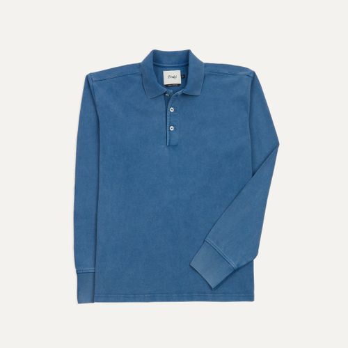 Indigo Cotton Jersey Long-Sleeve Polo Shirt