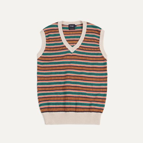 Ecru and Multi Coloured Cotton Cashmere Western Knit Vest