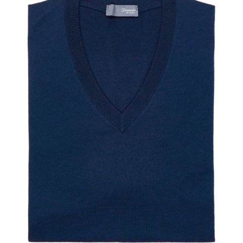 Drumohr Blue Navy Extra Fine Merino Wool V-neck Sweater (NOS)