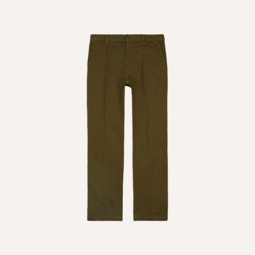 Olive Textured Cotton Flat Front Chino