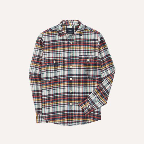 Multi Check Brushed Cotton Two-Pocket Work Shirt