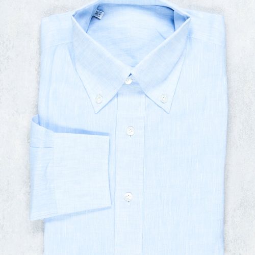 P. Johnson Ice Blue Linen Button Down Collar Popover Shirt (NOS)