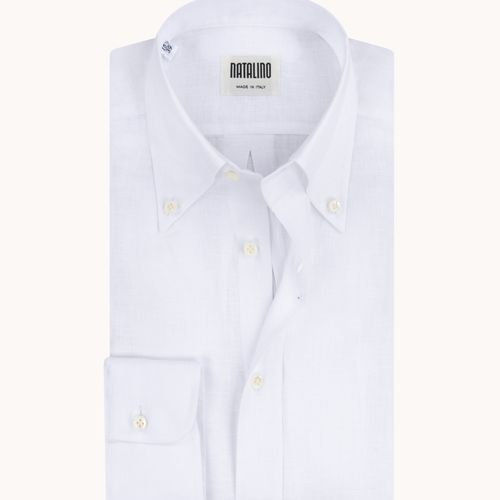 Button Down Collar Shirt - White Linen