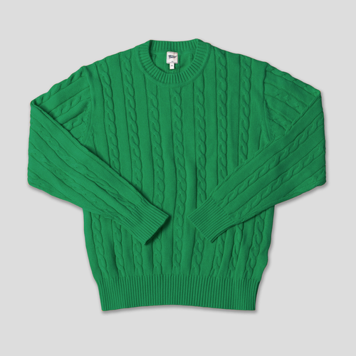 Cotton Linen Solid Crew Neck Sweater - Green