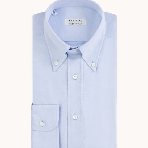 Button Down Collar Shirt - Blue Brushed Oxford Cotton