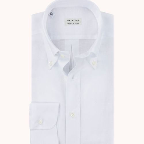 Button Down Collar Shirt - White Cotton Linen