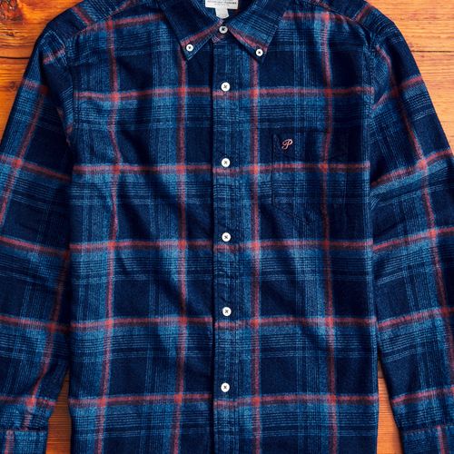 Indigo Check Flannel Shirt in Red