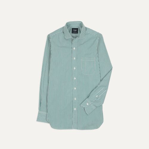 Dark Green Narrow Stripe Poplin Club Collar Shirt