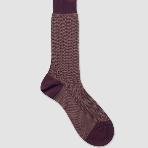 Herringbone Cotton Mid-calf Socks - Burgundy