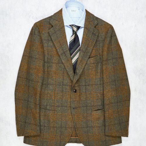 Cesare Attolini Forest Green with Orange/Brown Tweed Check Sport Coat (NOS)