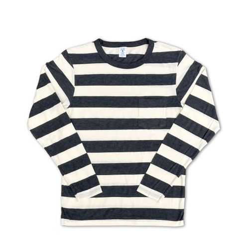 Big Stripe L/S C/N Tee w/PKT / O.White/Charcoal