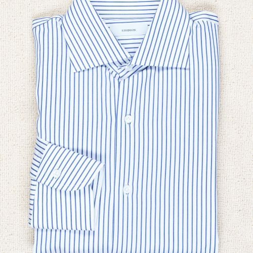 P. Johnson White with Navy Narrow Stripe Cotton Twill Spread Collar Shirt (NOS)