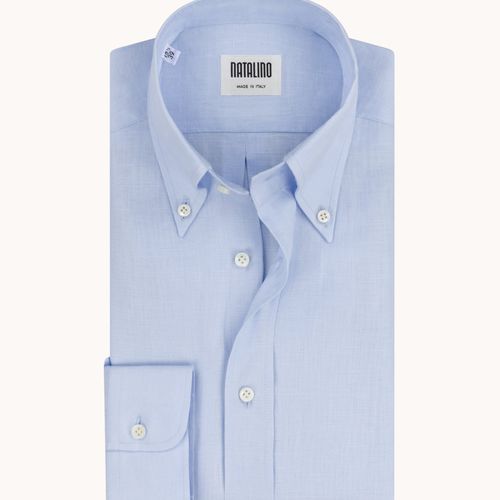 Button Down Collar Shirt - Light Blue Linen