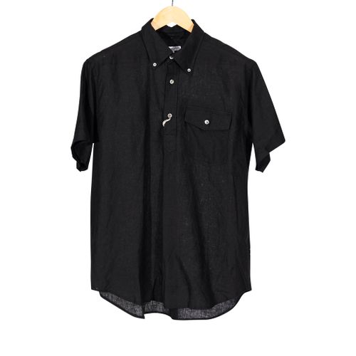 Popover Button Down Shirt Black Linen