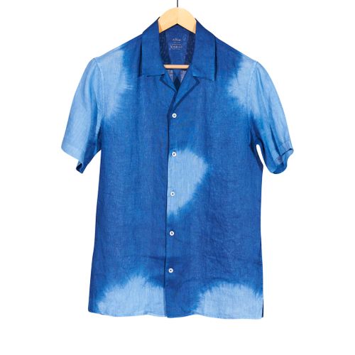 Royal Blue Tie Dye Short Sleeve Linen Shirt